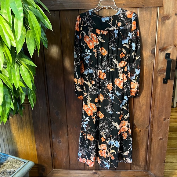 NWOT Black Floral Long Sleeve Sheer Chiffon Dress - Who What Wear - Picture 4 of 7